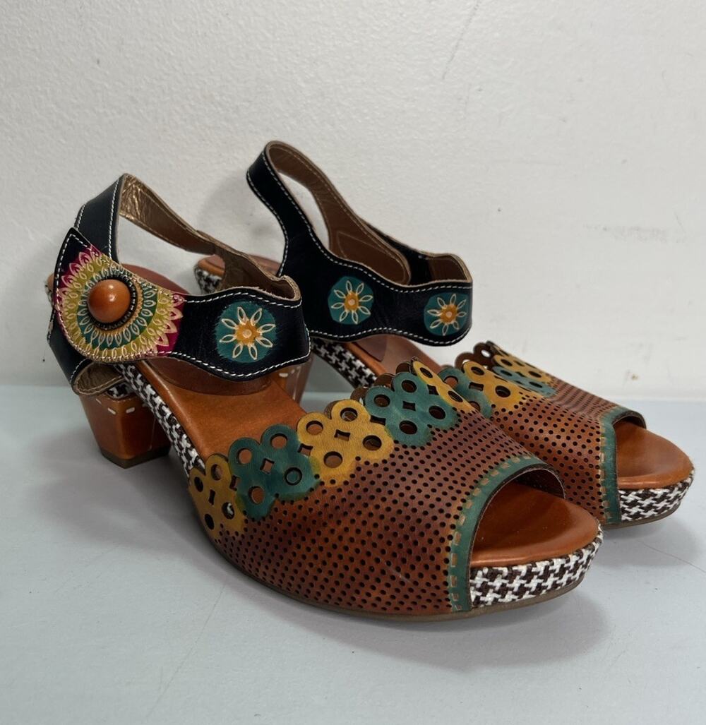 L'Artiste Spring Step Jive Multi Color Shoes Heels Sandals Size 42 US 10.5-11